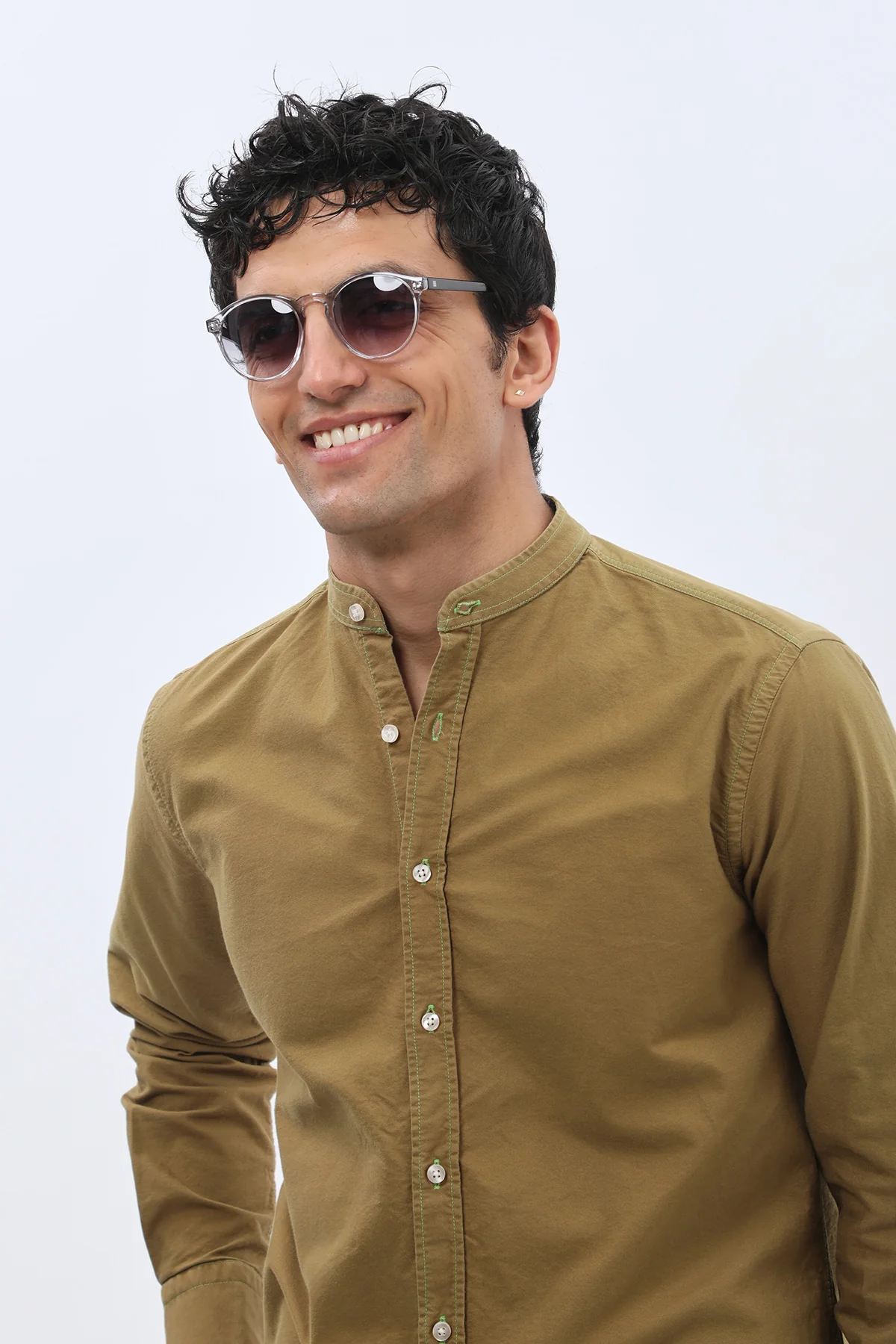 قميص أكسفورد بقبة ماندارين من SHIRTSPRO - لون أخضر

 - Image 4