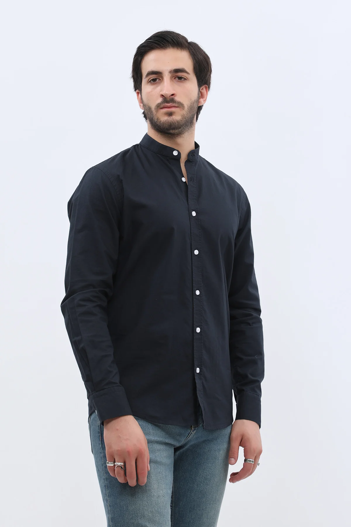 قميص أكسفورد بقبة ماندارين من SHIRTSPRO - لون كحلي

 - Image 3