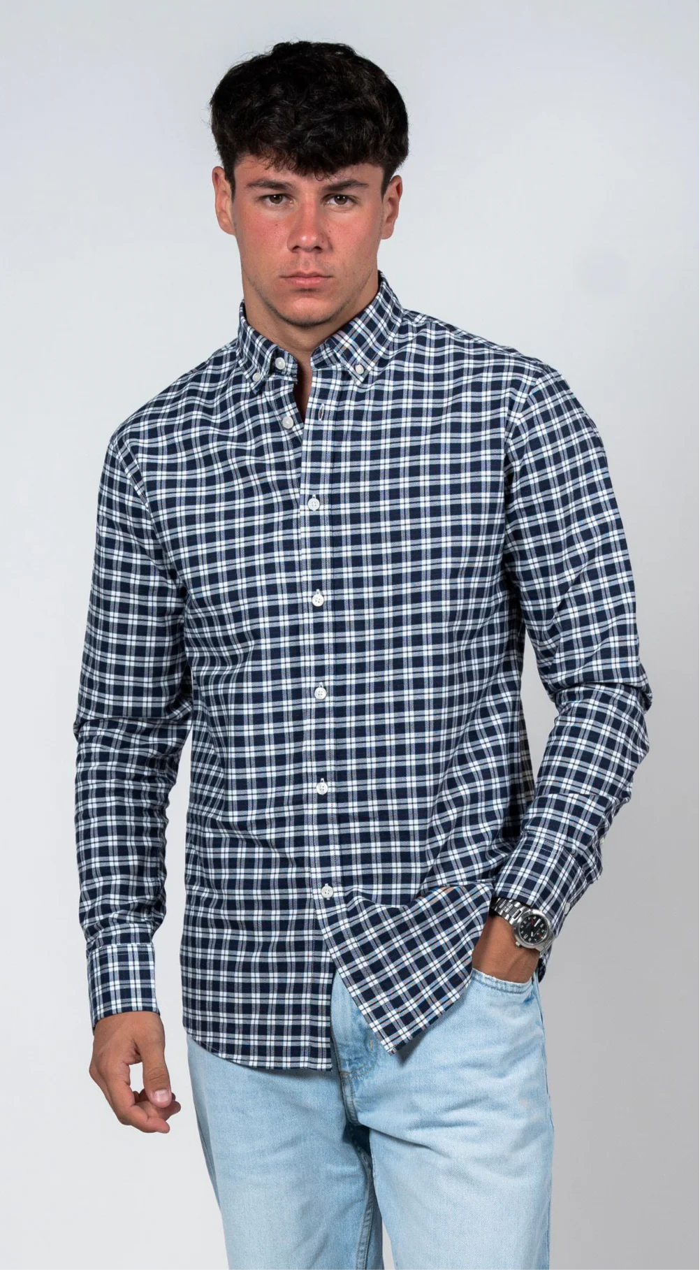قميص كاروهات بقبة بأزرار من SHIRTSPRO - لون نيلي غامق - Image 2