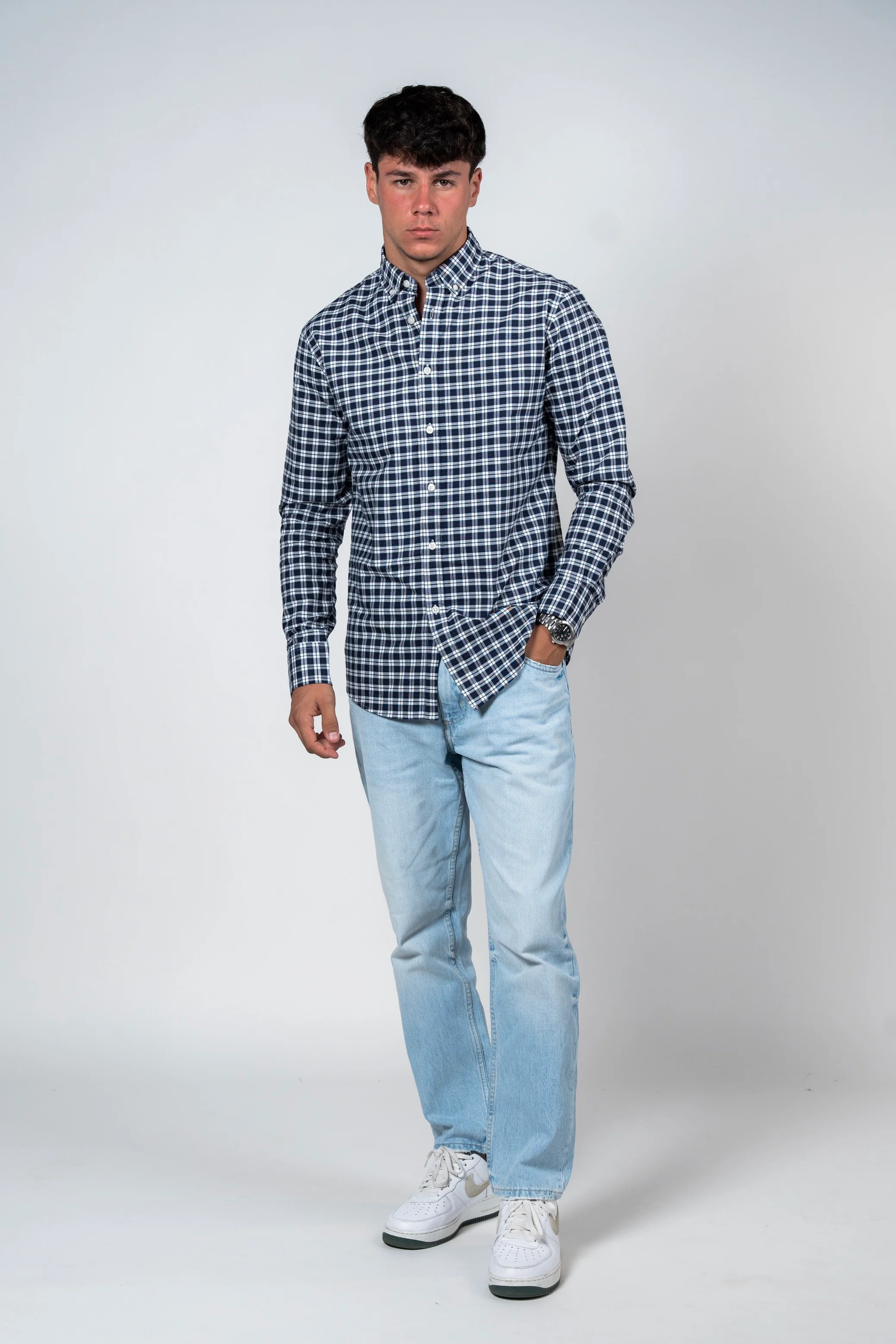 قميص كاروهات بقبة بأزرار من SHIRTSPRO - لون نيلي غامق - Image 4
