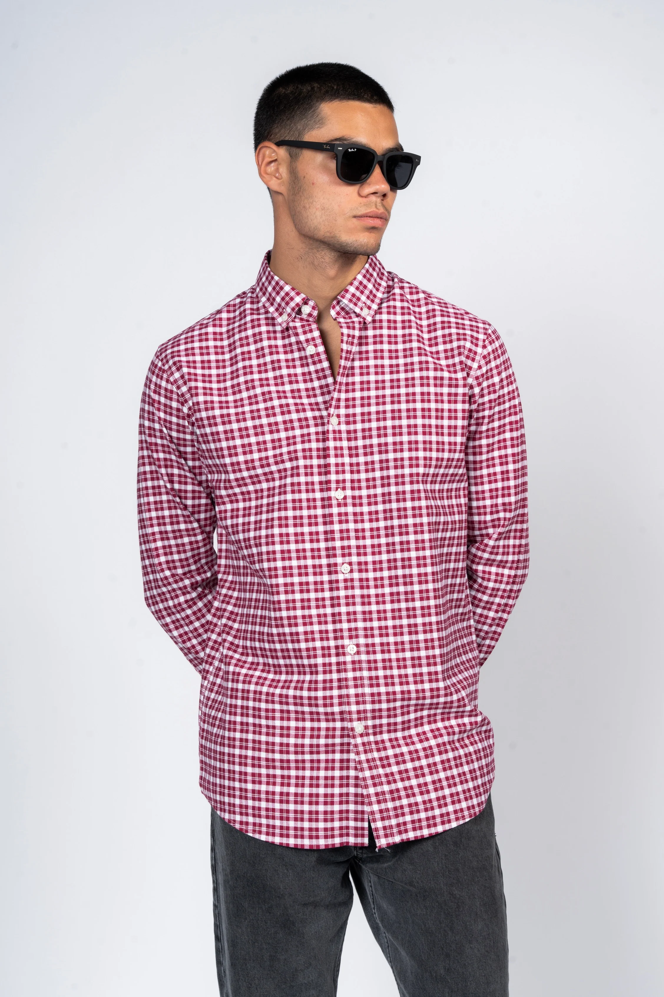 قميص كاروهات بقبة بازرار من SHIRTSPRO - لون أحمر - Image 2