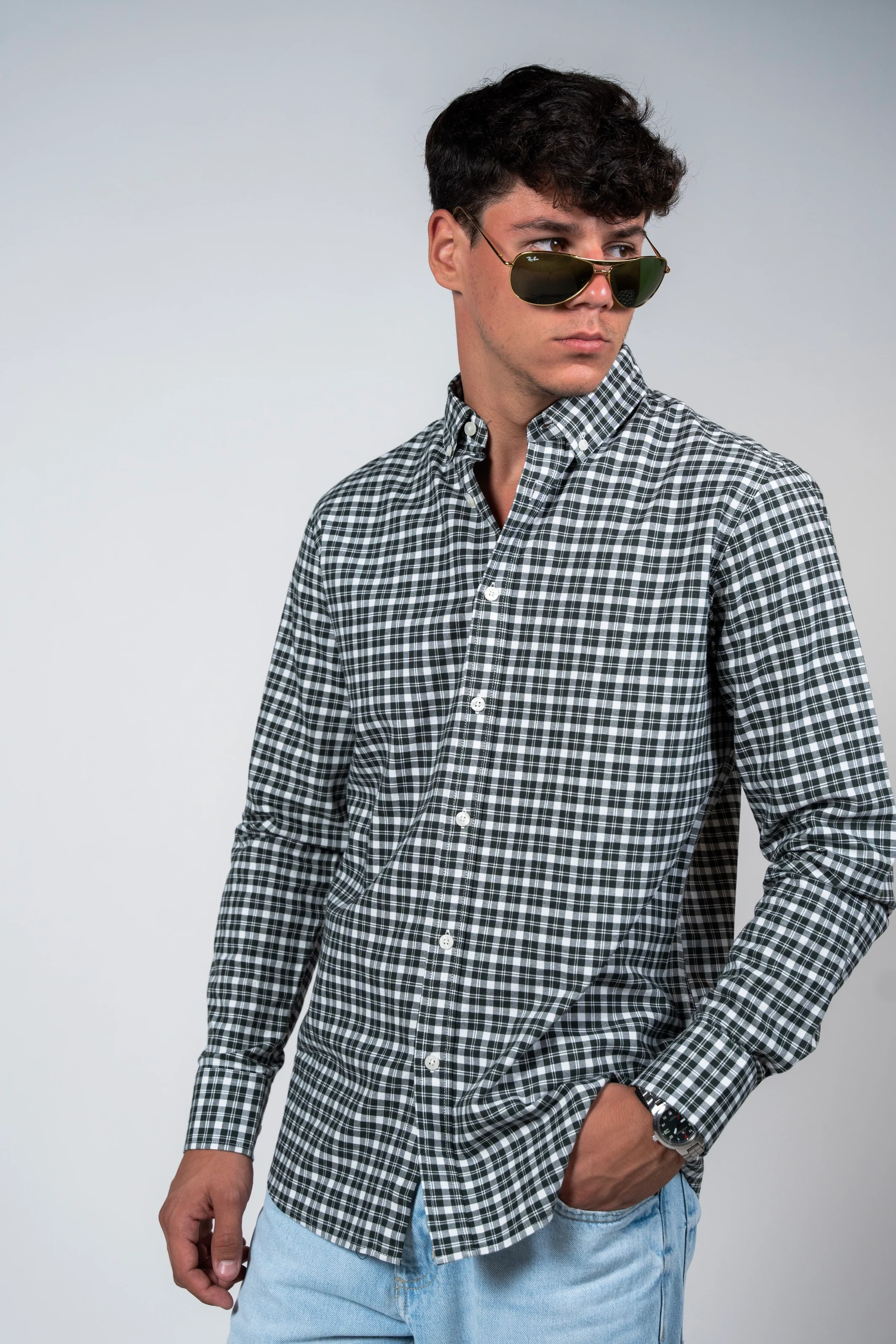 قميص كاروهات بقبة بازرار من SHIRTSPRO - لون زيتي داكن - Image 4